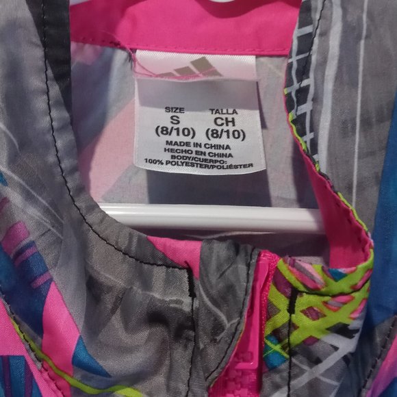 Adidas Girl's Windbreaker Geometric Neon Print Jacket Size S (8-10) - Picture 7 of 7